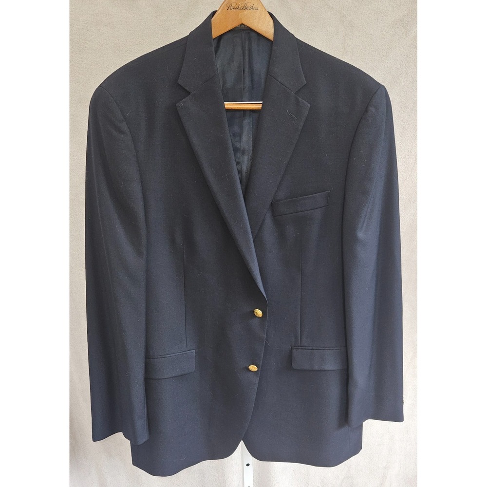 Chaps Mens Navy 100% Wool Blazer 44L Gold Buttons Mint Classic Sport Coat